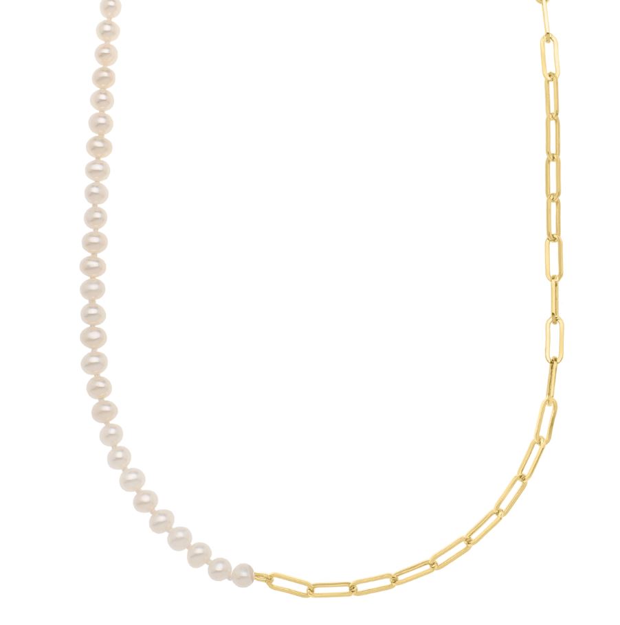 14K Yellow Gold 5mm Pearl & Lite Paperclip Link 18" Necklace with Lobster Clasp