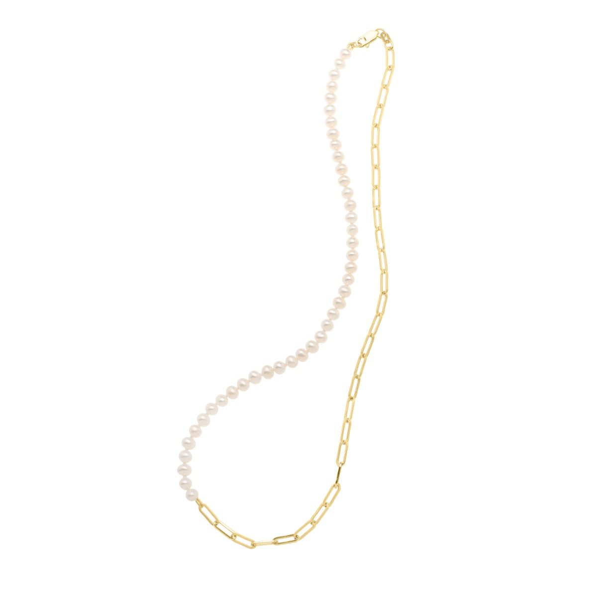 14K Yellow Gold 5mm Pearl & Lite Paperclip Link 18" Necklace with Lobster Clasp
