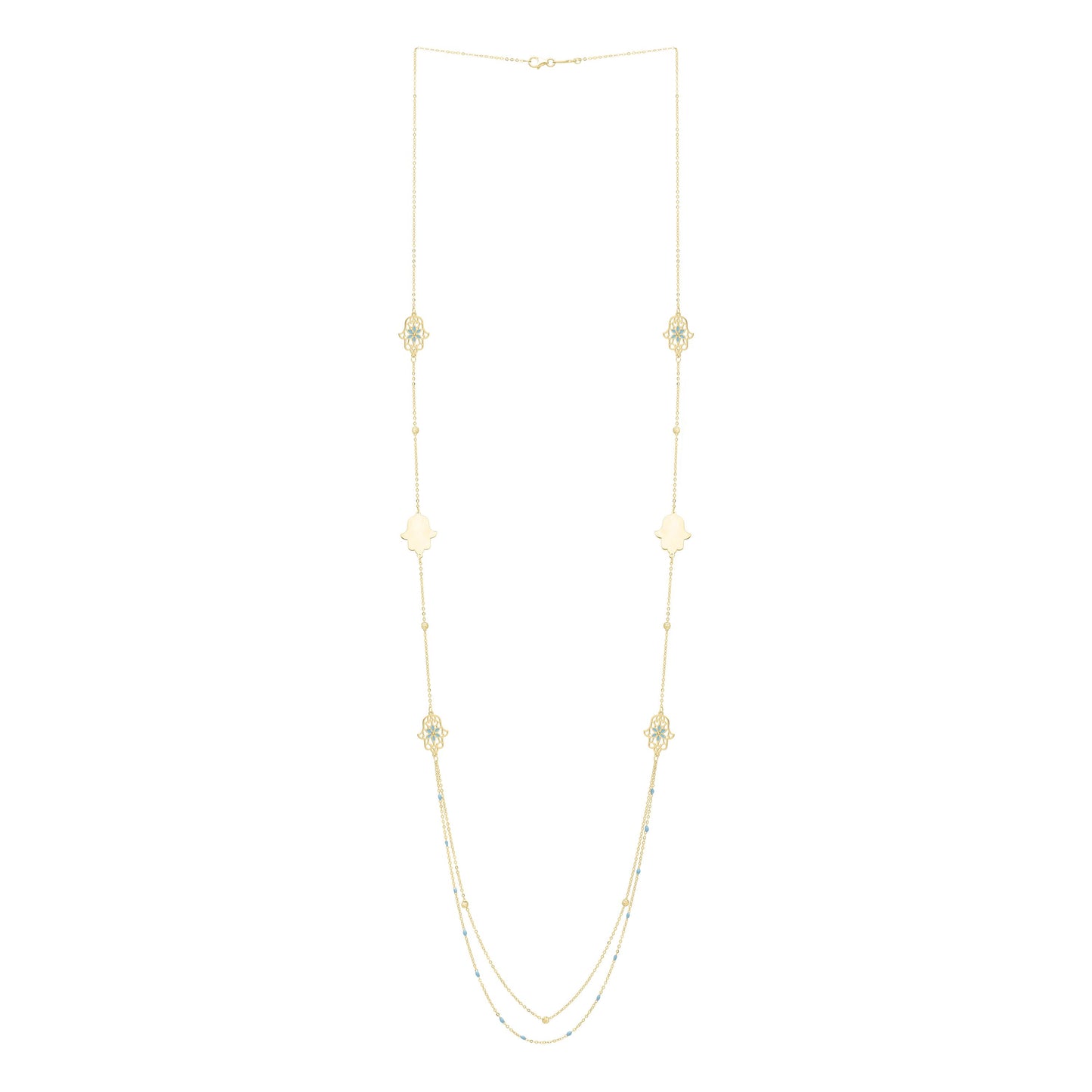 14K 30" Long Hamsa Stationed Necklace