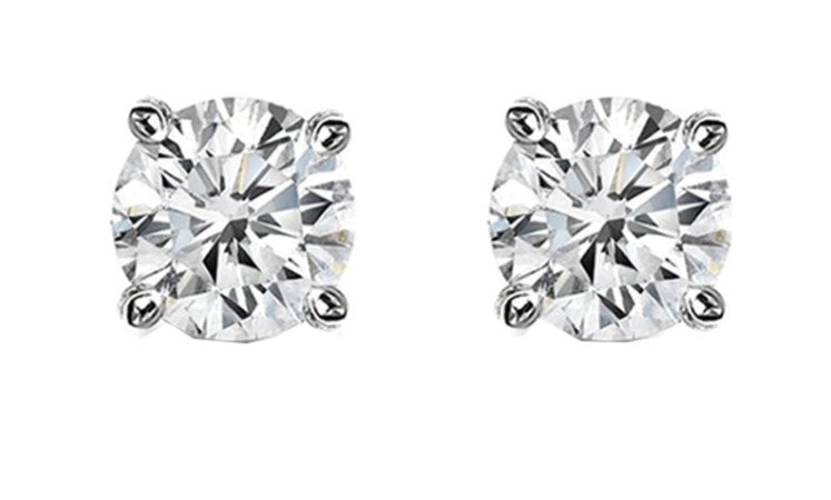 14K White Gold Round Diamond Stud Earrings