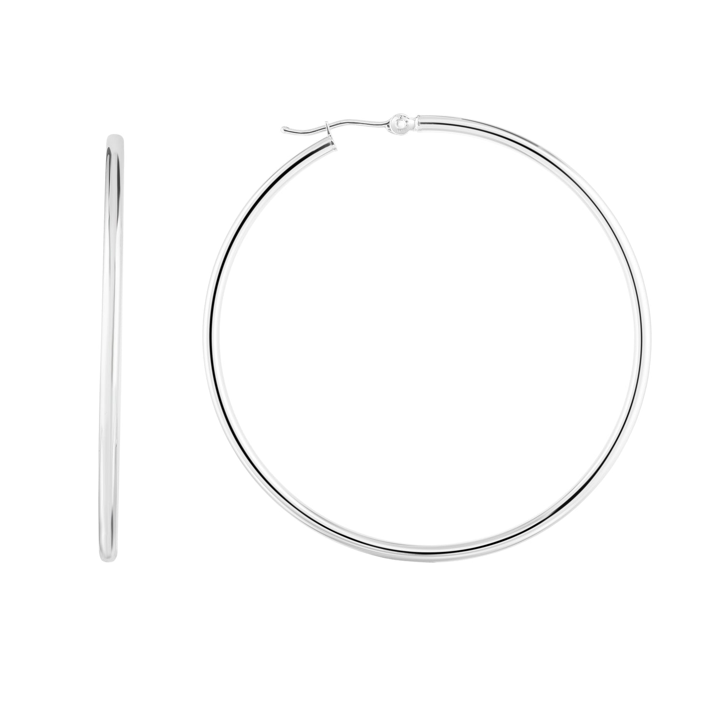 14K White Gold Hoop Earrings - 2x50mm
