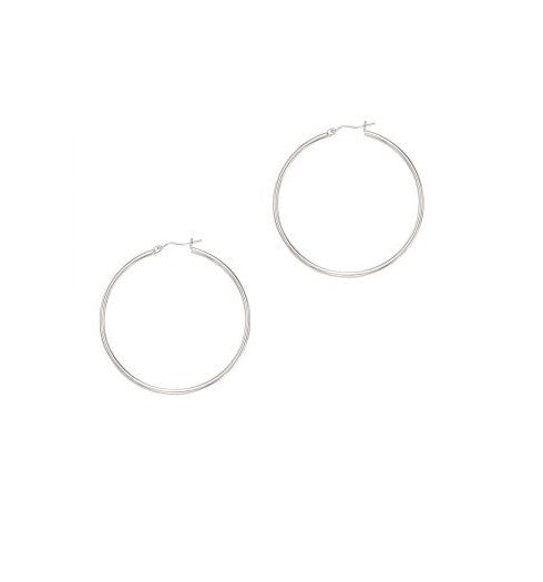 14K White Gold Hoop Earrings - 2x50mm