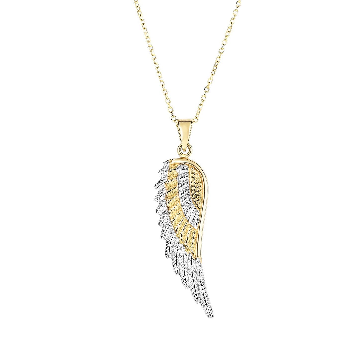 14K Yellow & White Gold Angel Wing Pendant Necklace