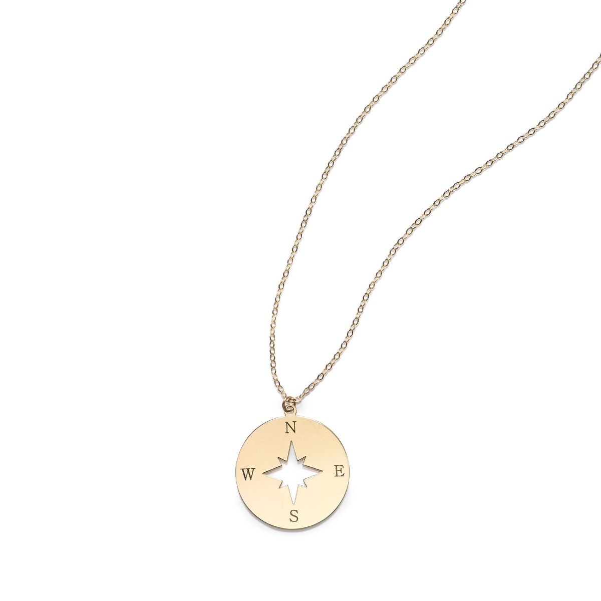 14K Yellow Gold North Star Disc Necklace