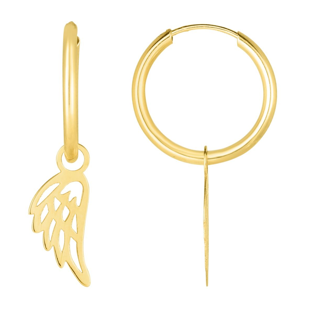 14K Yellow Gold Angel Wing Dangle Hoop Earrings