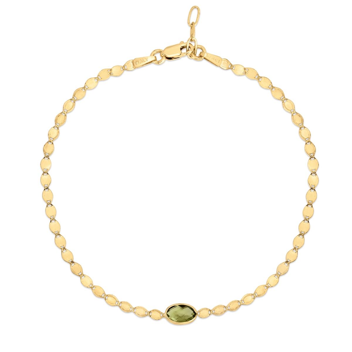 14K Yellow Gold Peridot Mirrored Chain Bracelet