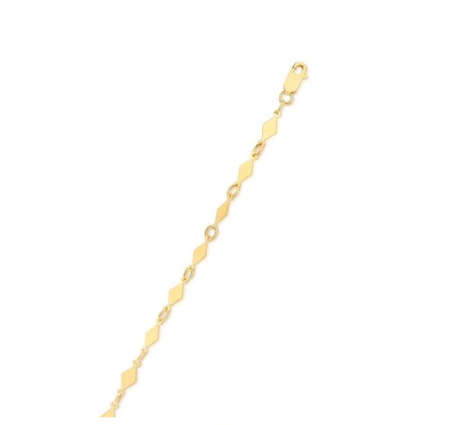 14K Yellow Gold Diamond Shape Mirror Chain Bracelet - 3.0mm