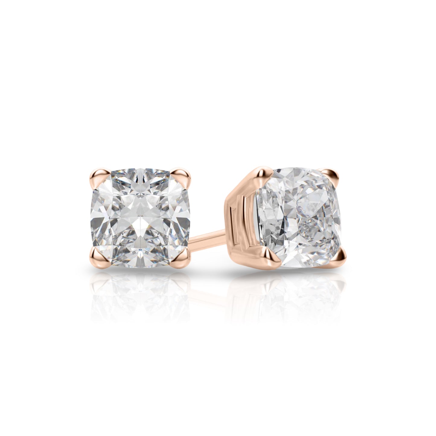 14K Rose Gold Cushion Cut Earth Mined Diamond Stud Earrings