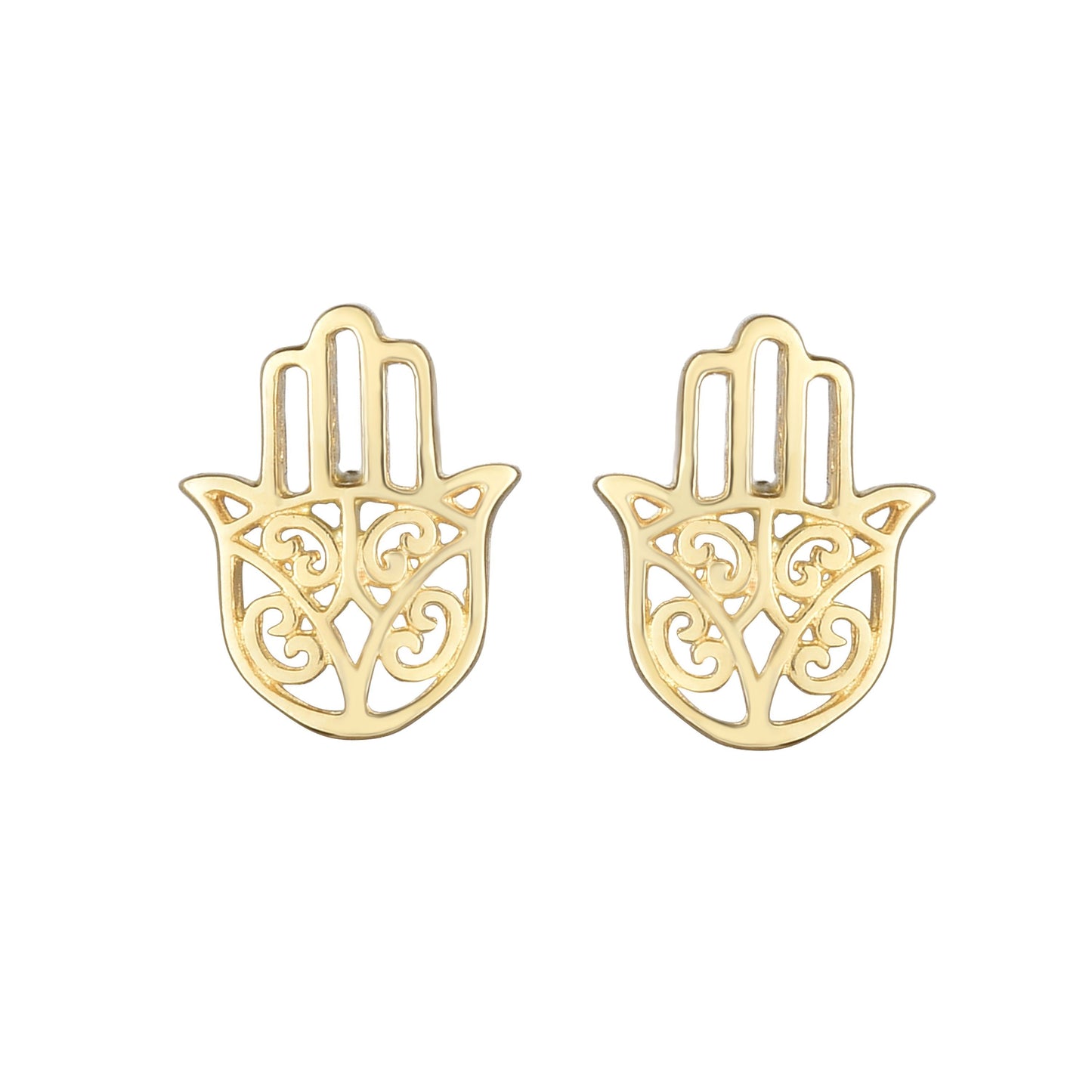 14K Yellow Gold Hamsa Stud Earrings