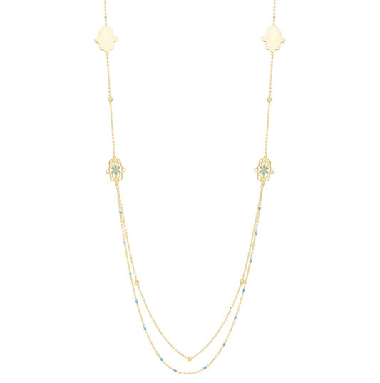 14K 30" Long Hamsa Stationed Necklace