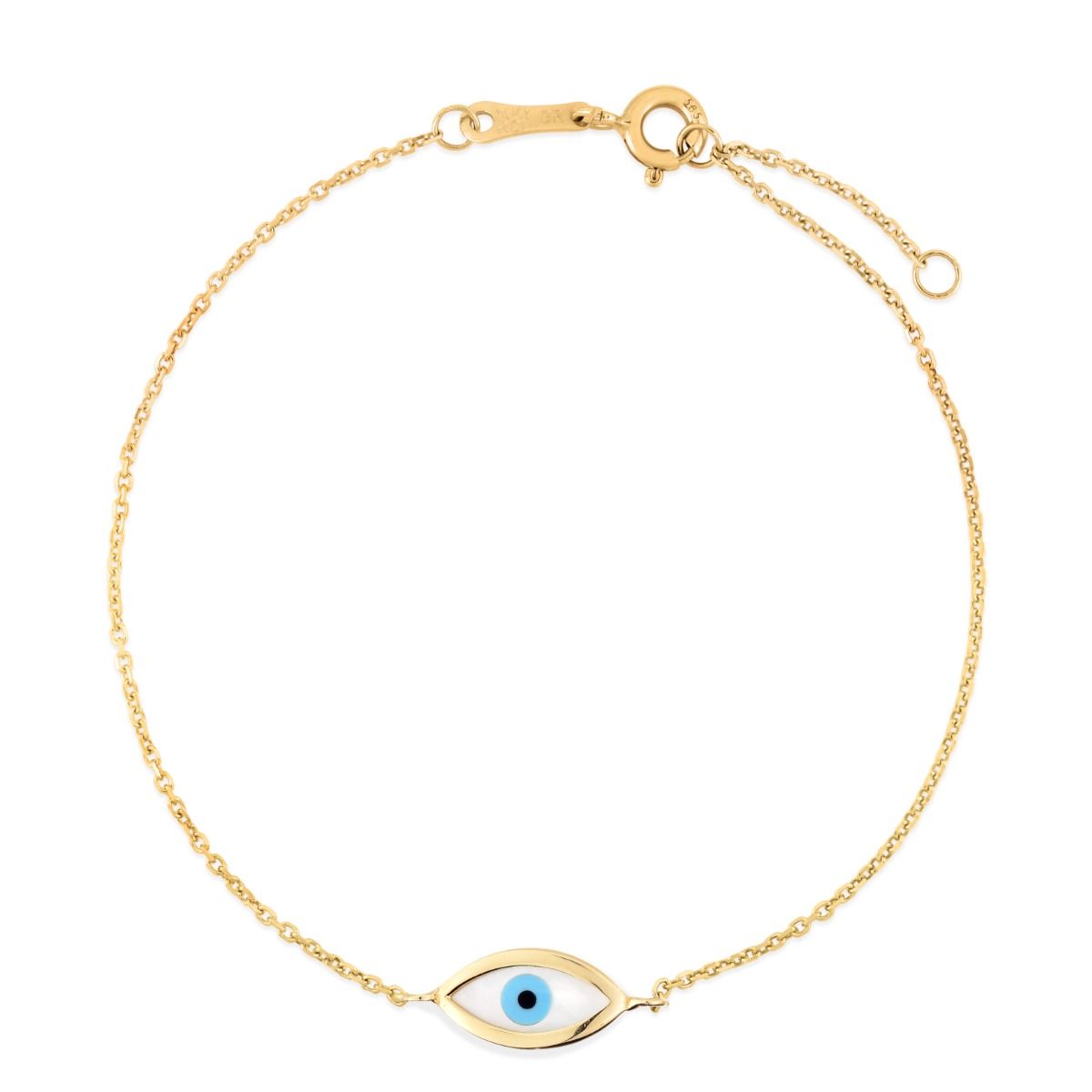 14K Yellow Gold MOP & Enamel Evil Eye Bracelet