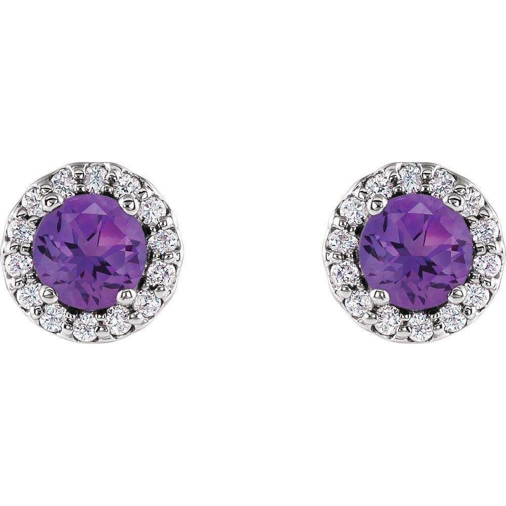 14K White Gold Amethyst & Diamond 7mm Earrings