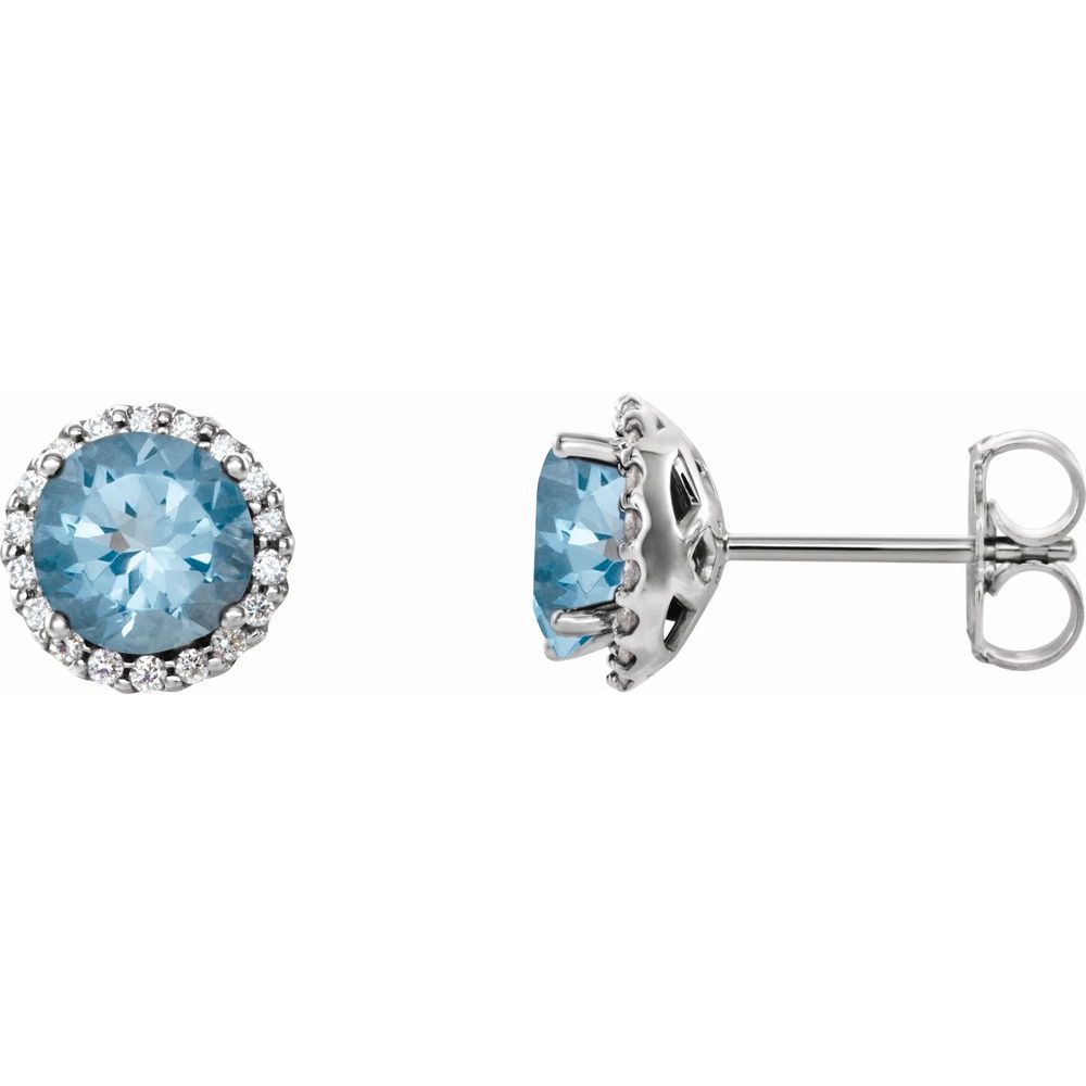 14K White Gold Aquamarine & Diamond 7mm Earrings