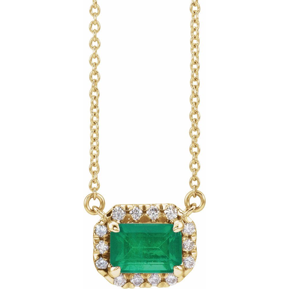 14K Yellow Gold Emerald & Diamond Necklace