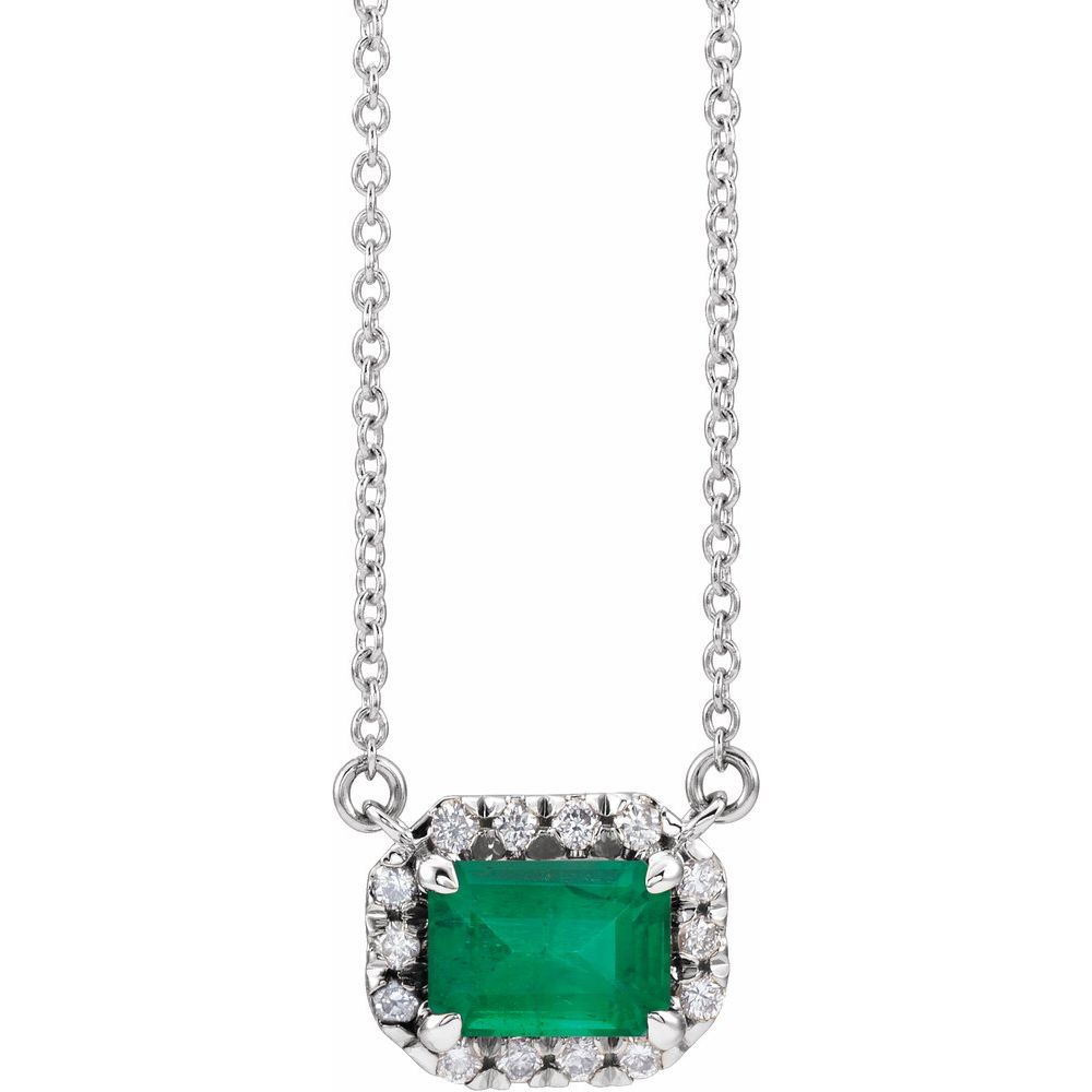 14K White Gold Emerald & Diamond Necklace