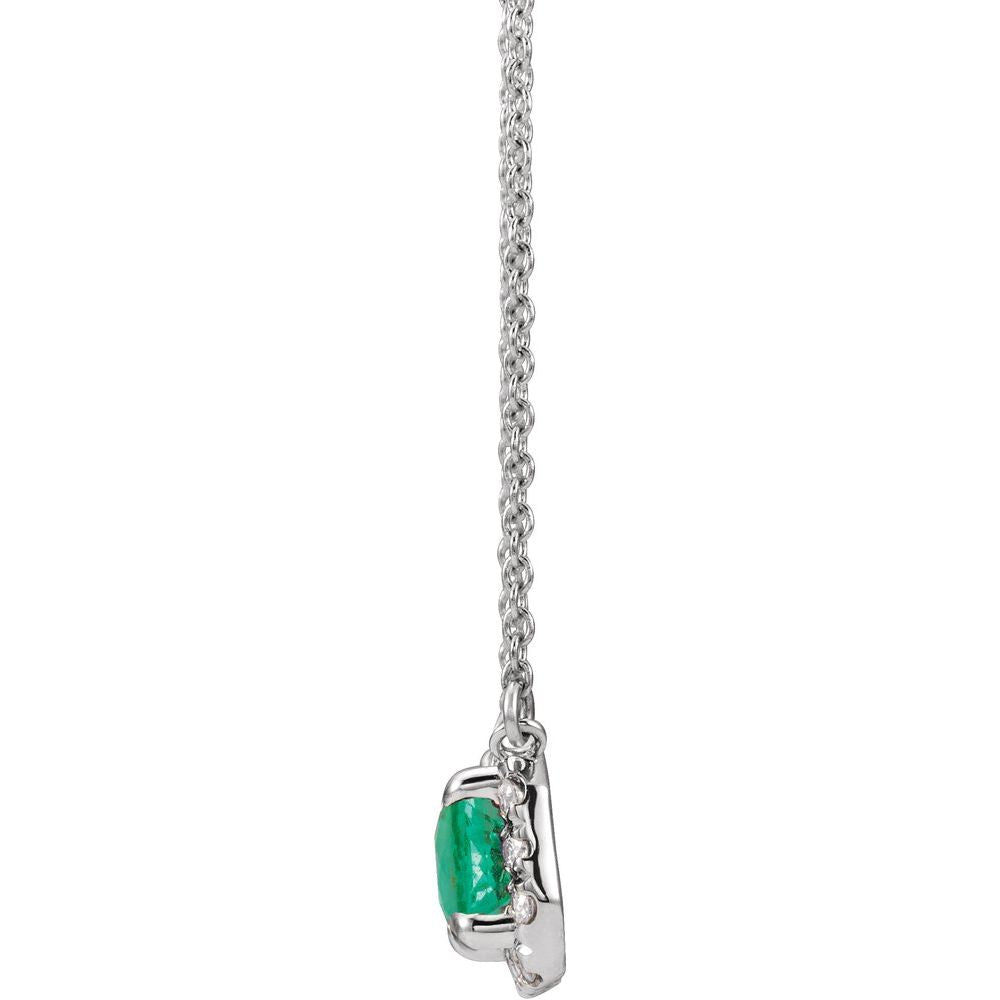 14K White Gold Emerald & Diamond Necklace