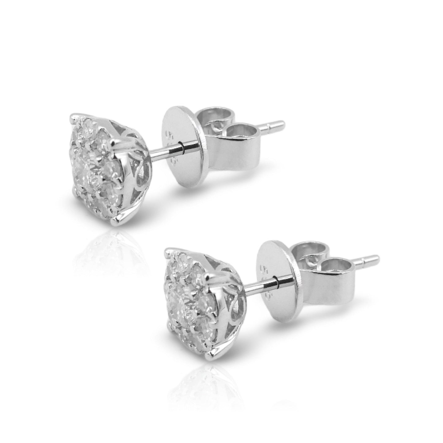 14K White Gold Diamond Cluster Stud Earrings