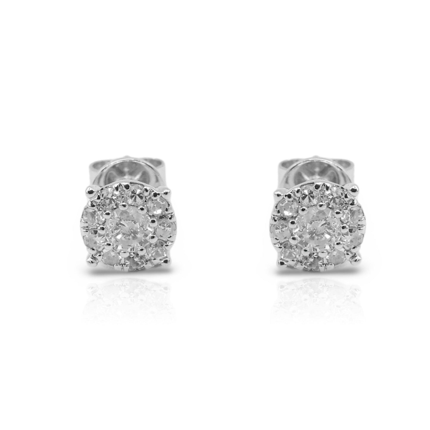 14K White Gold Diamond Cluster Stud Earrings